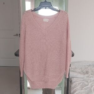 Pink V-Neck Sweater Lightweight Knit
